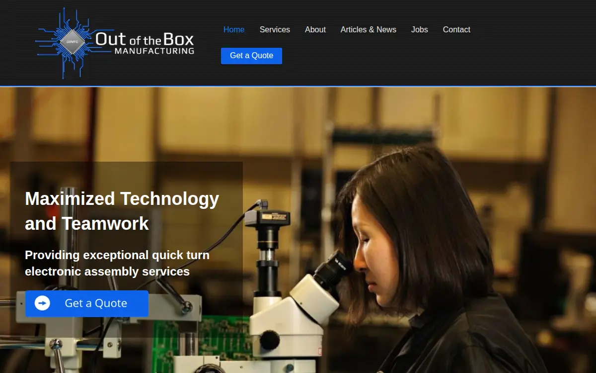 Homepage of Out of the Box Manufacturing LLC