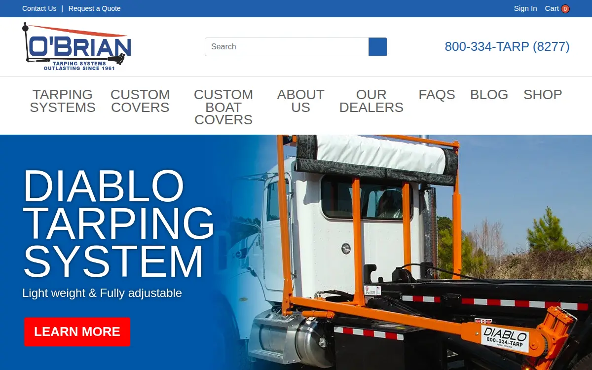 Homepage of O'brian Tarping Systems, INC.
