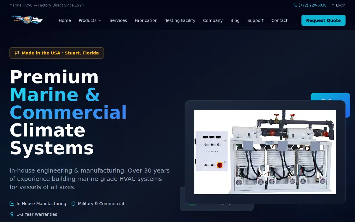Homepage of Ocean Breeze Ac, LLC