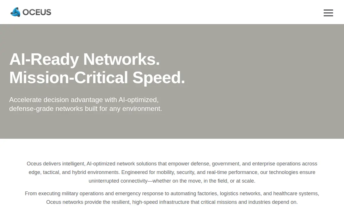 Homepage of Oceus Networks, LLC