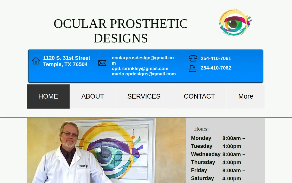 Homepage of Ocular Prosthetic Designs LLC