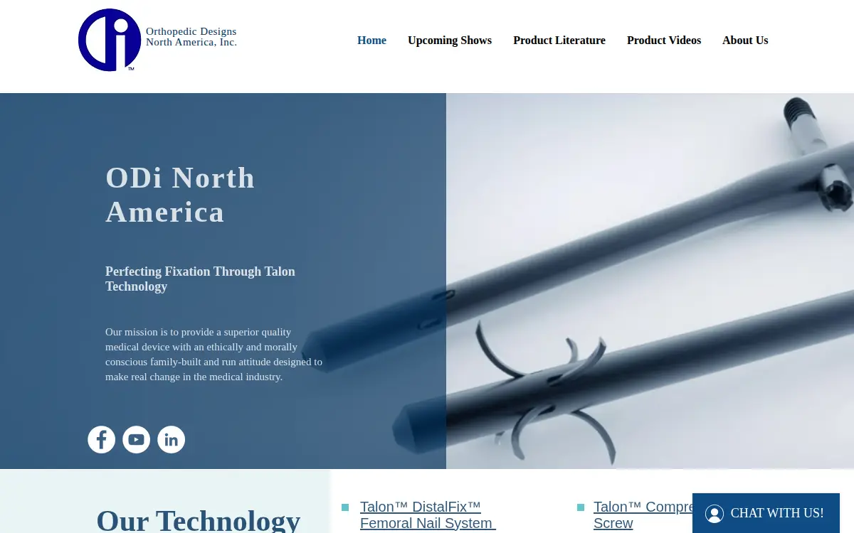 Homepage of Orthopedic Designs North America, INC