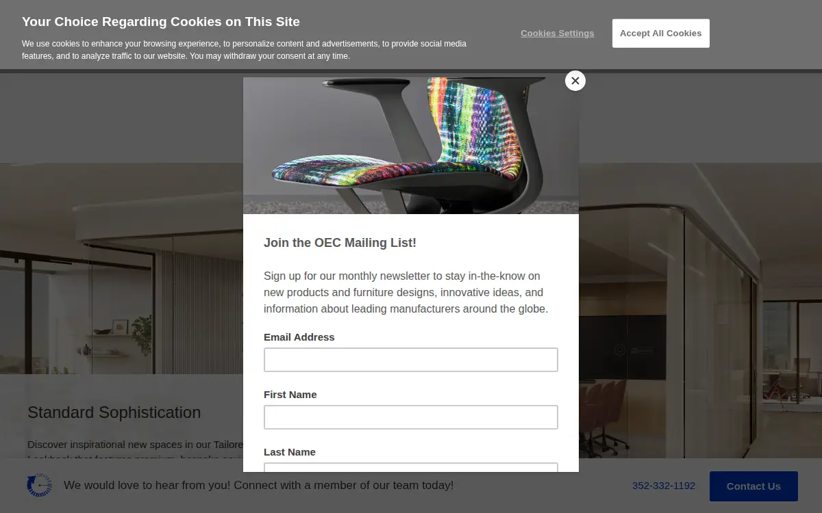 Homepage of Oec Business Interiors, INC.