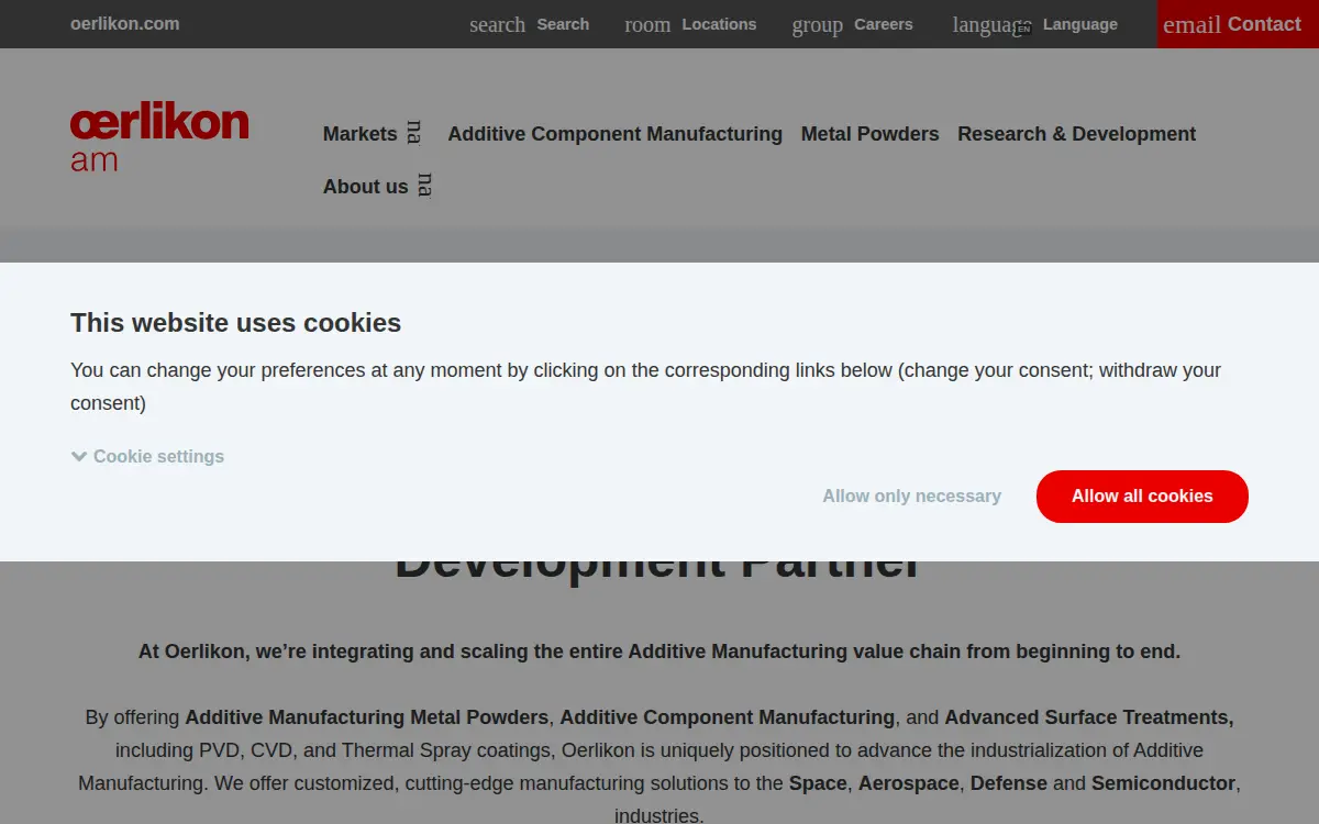 Homepage of Oerlikon Am US INC