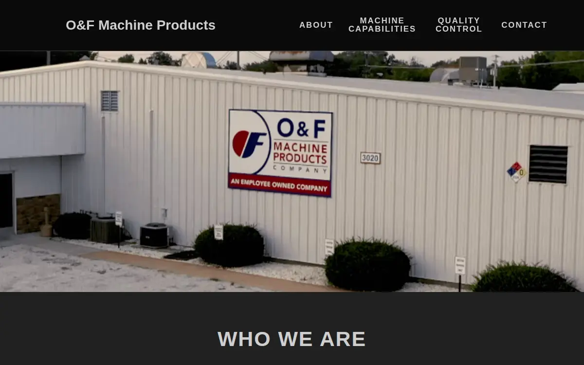 Homepage of O & F Machine Products Company