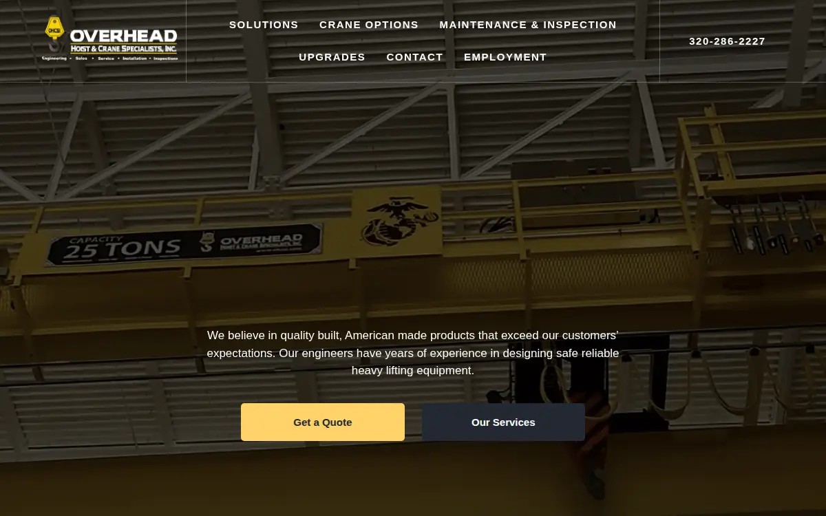 Homepage of Overhead Hoist & Crane Specialists INC