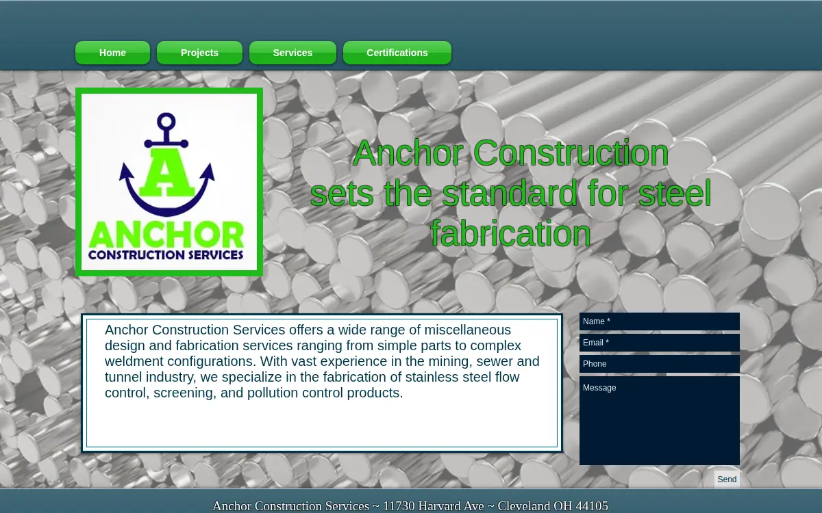Homepage of Anchor Construction Services LLC
