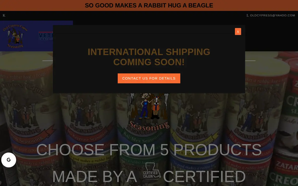 Homepage of Old Cypress Cajun Seasoning CO LLC