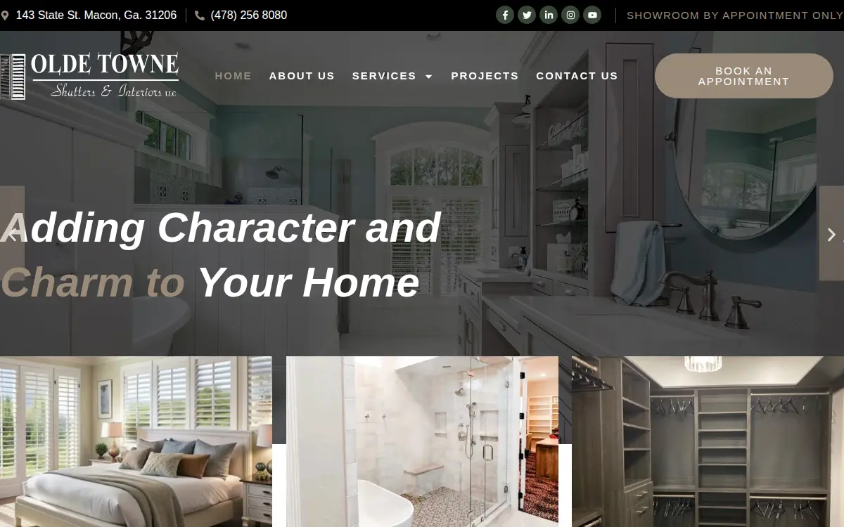 Homepage of Olde Towne Shutters & Interiors, LLC