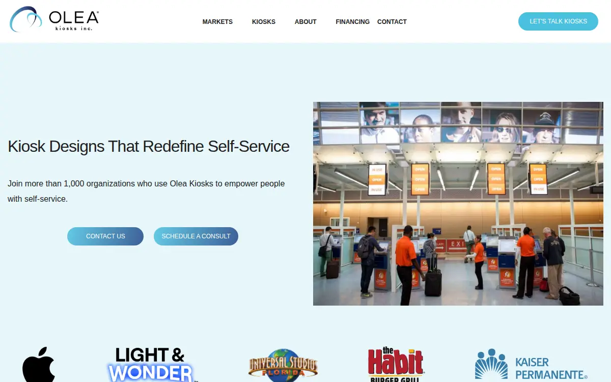 Homepage of Olea Kiosks INC.