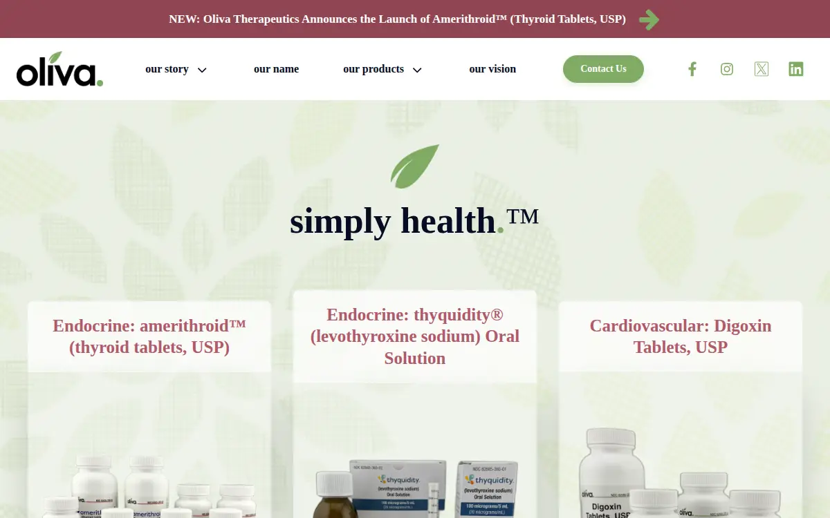 Homepage of Oliva Therapeutics, LLC