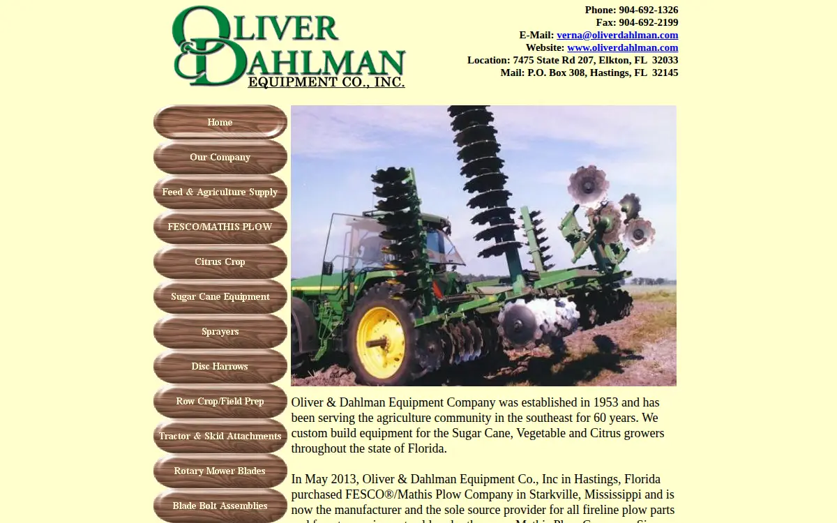 Homepage of Oliver & Dahlman Equipment Co., INC.