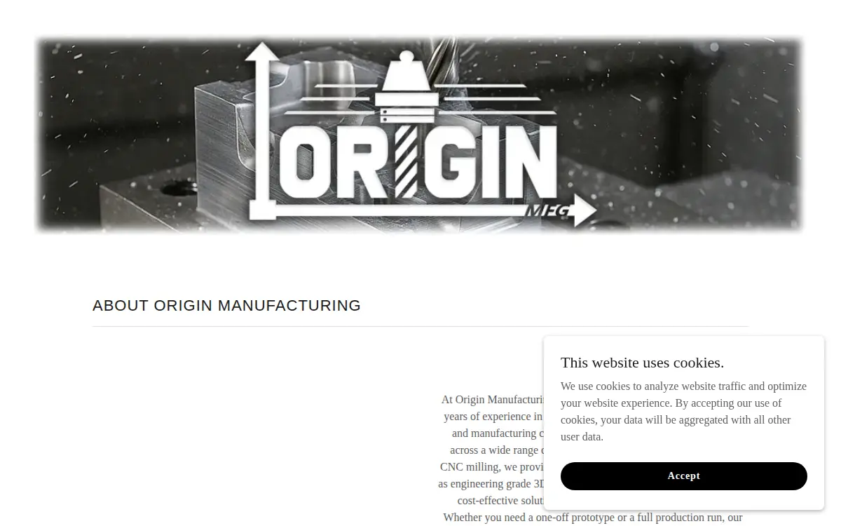 Homepage of Origin Manufacturing LLC