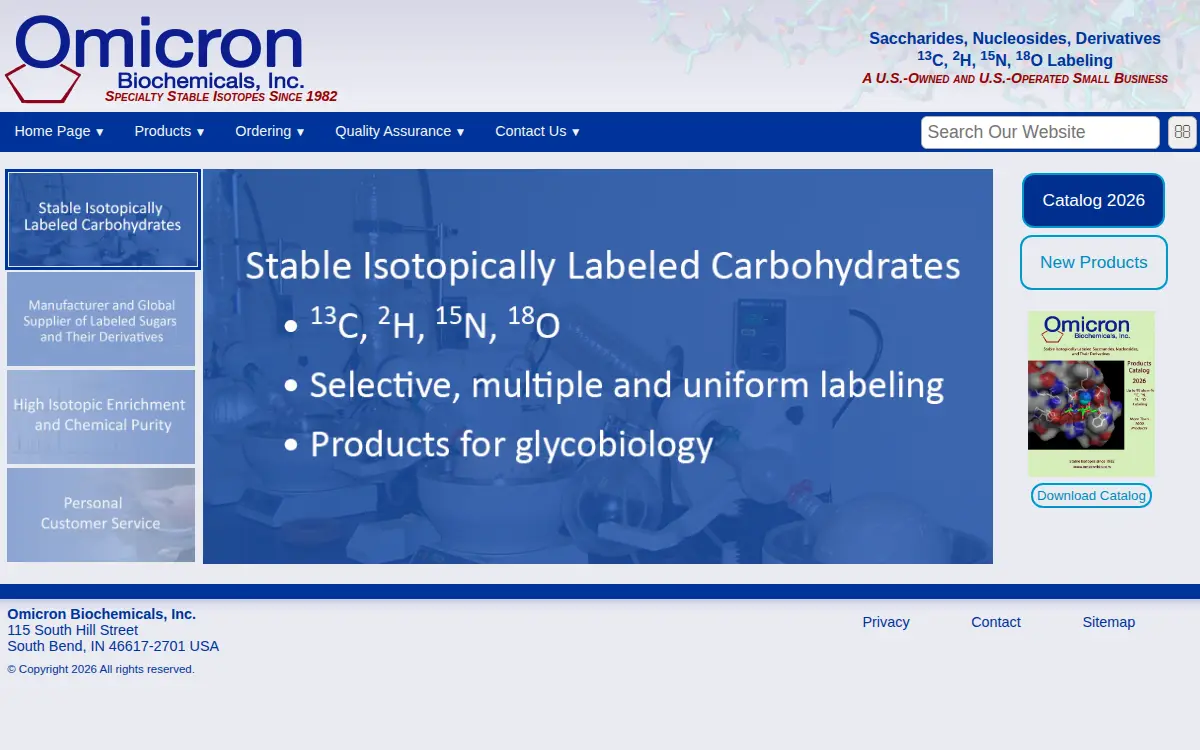 Homepage of Omicron Biochemicals, INC.