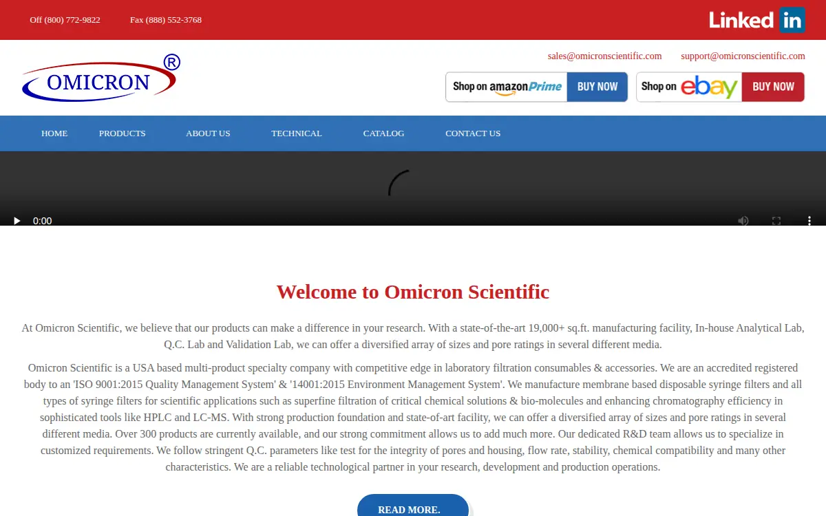 Homepage of Omicron Scientific, INC.