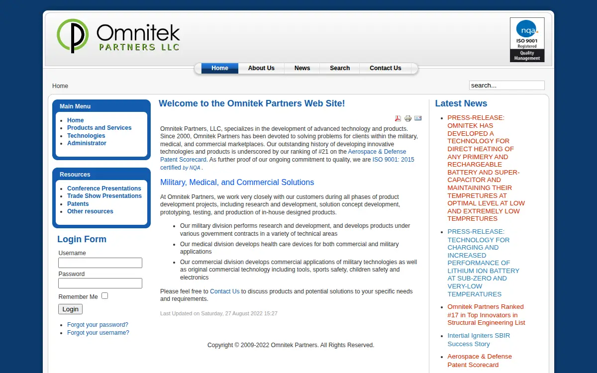 Homepage of Omnitek Partners LLC