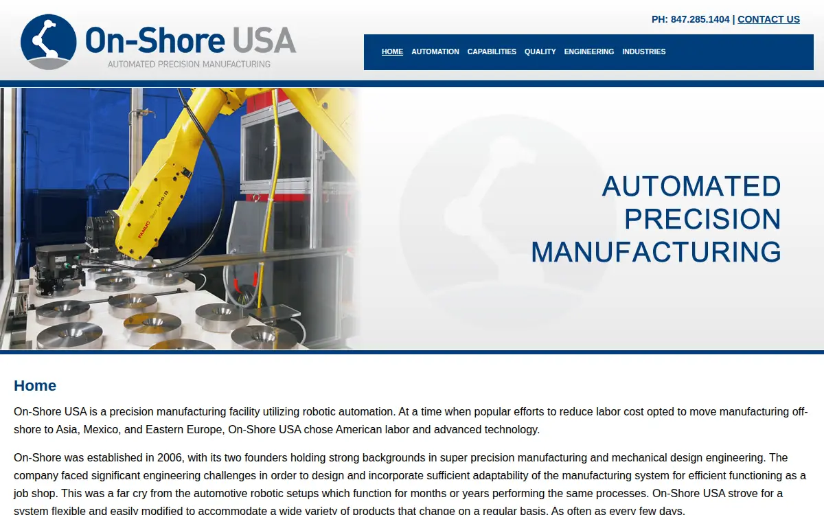 Homepage of On-shore Usa, LLC