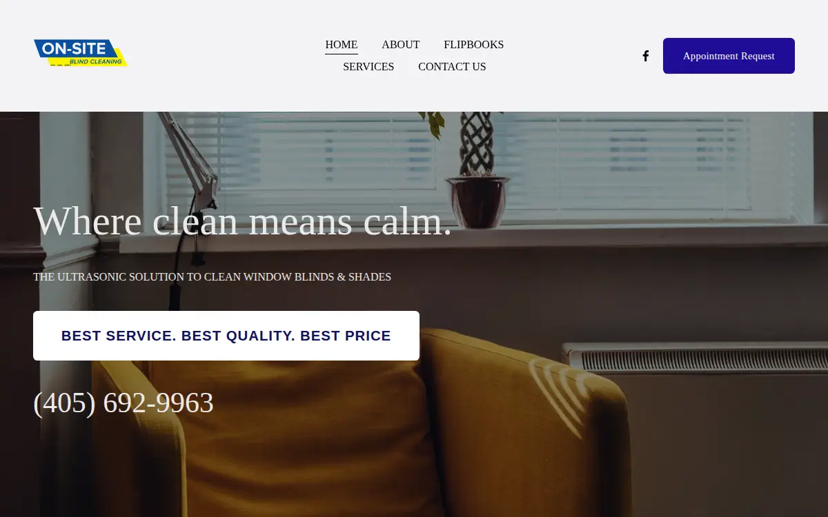 Homepage of On-site Blind Cleaning, INC