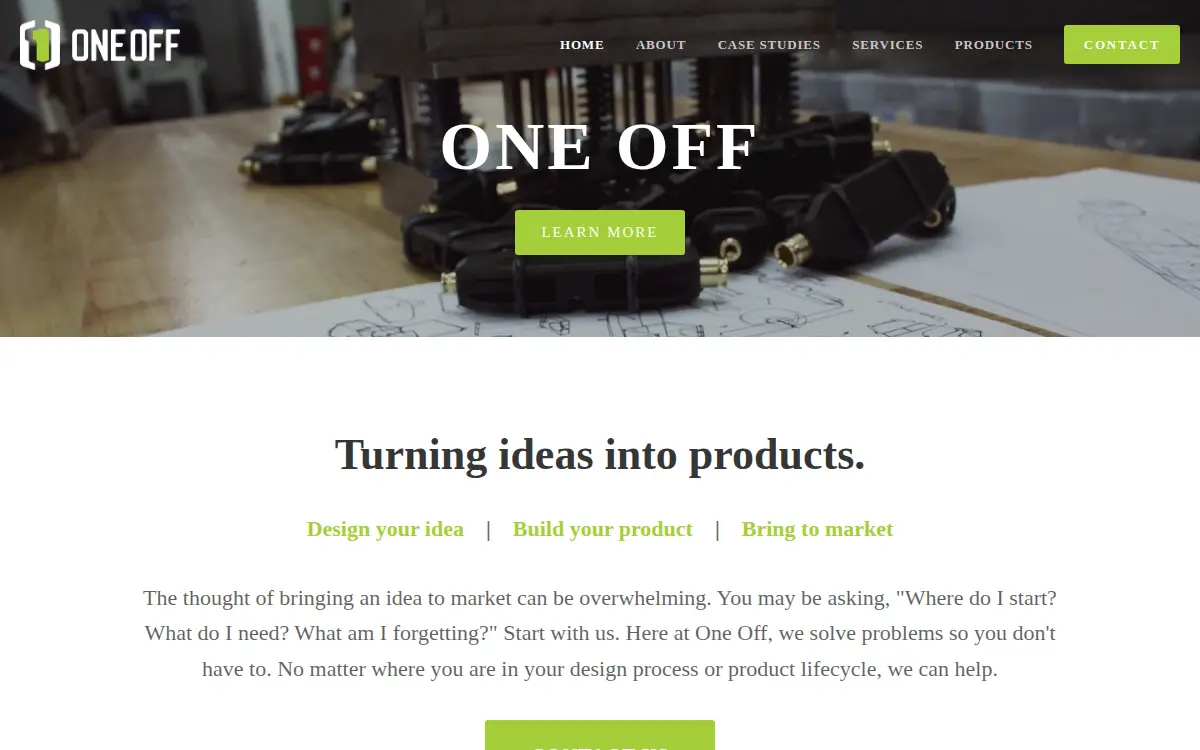 Homepage of One Off, LLC