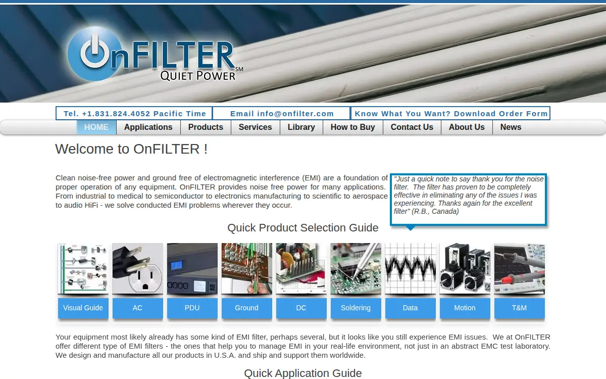 Homepage of Onfilter, INC.