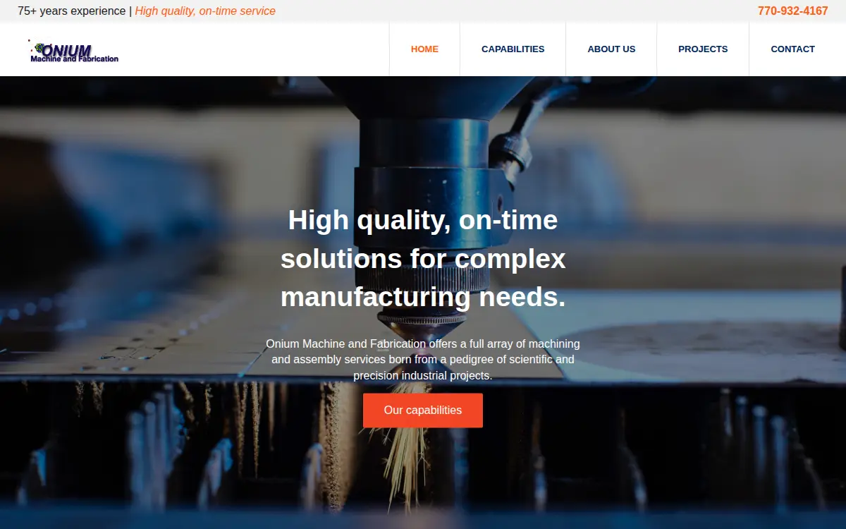 Homepage of Onium Machine and Fabrication, LLC