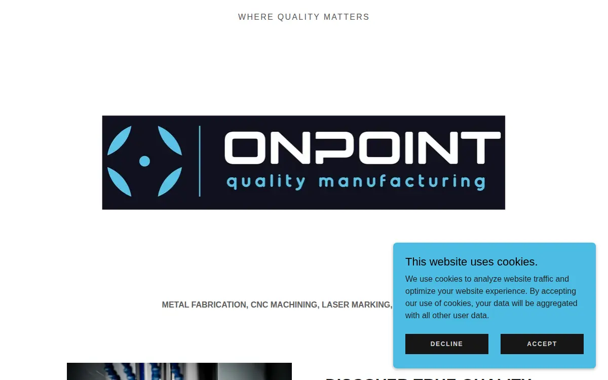 Homepage of Onpoint Manufacturing LLC