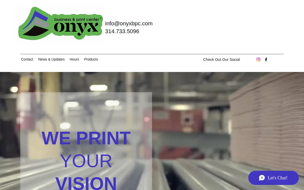 Homepage of Onyx Business & Print Center, INC