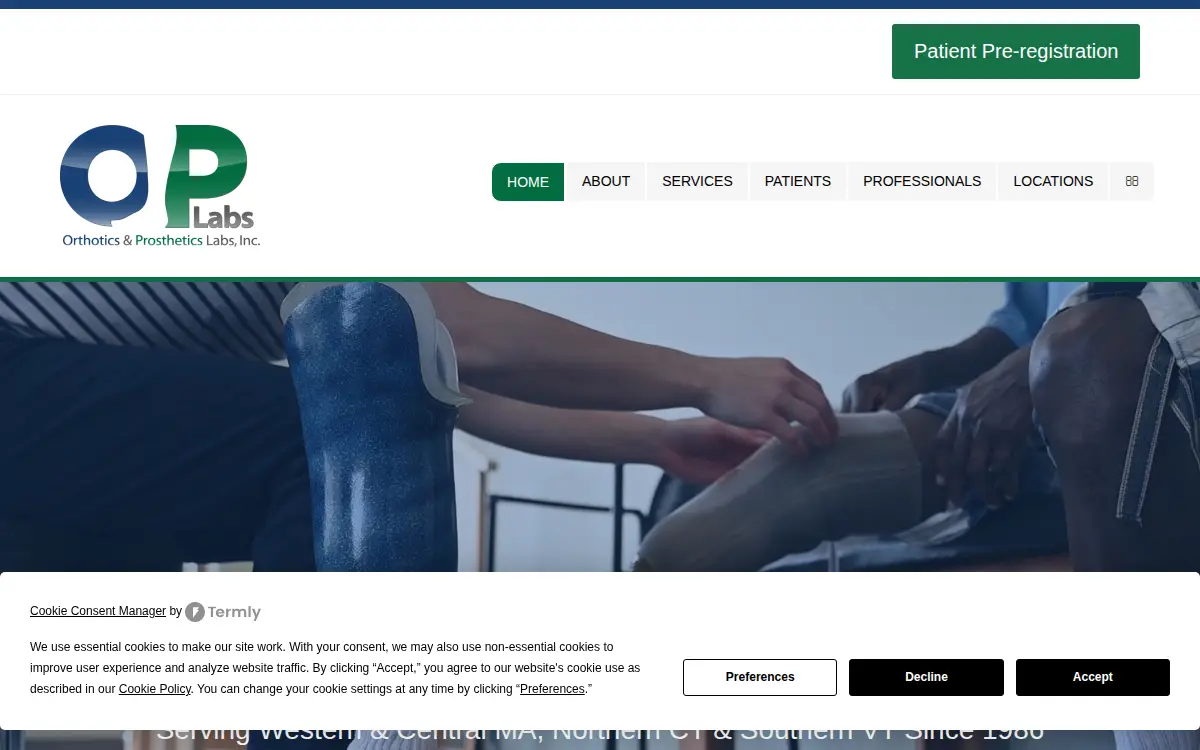 Homepage of Orthotics & Prosthetics Laboratories, INC.
