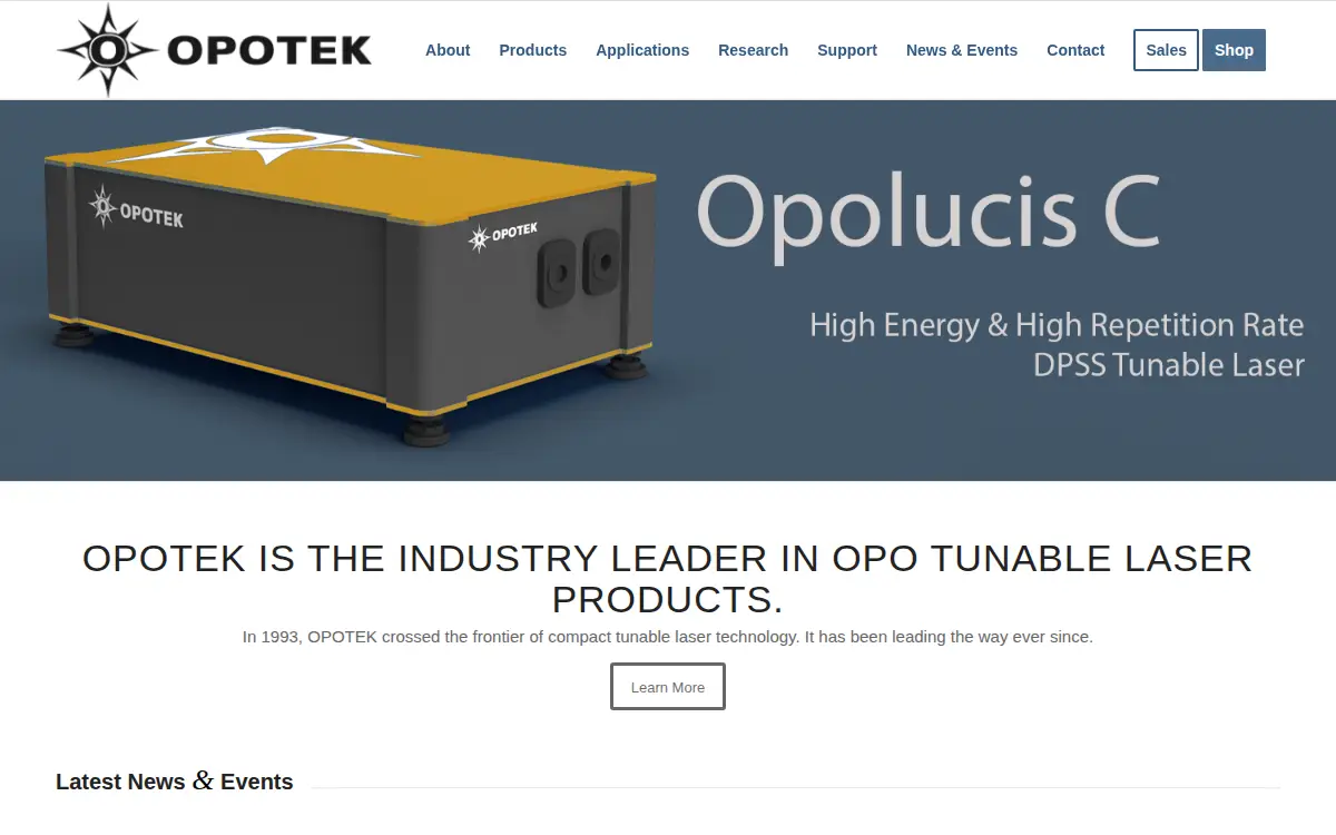 Homepage of Opotek, LLC