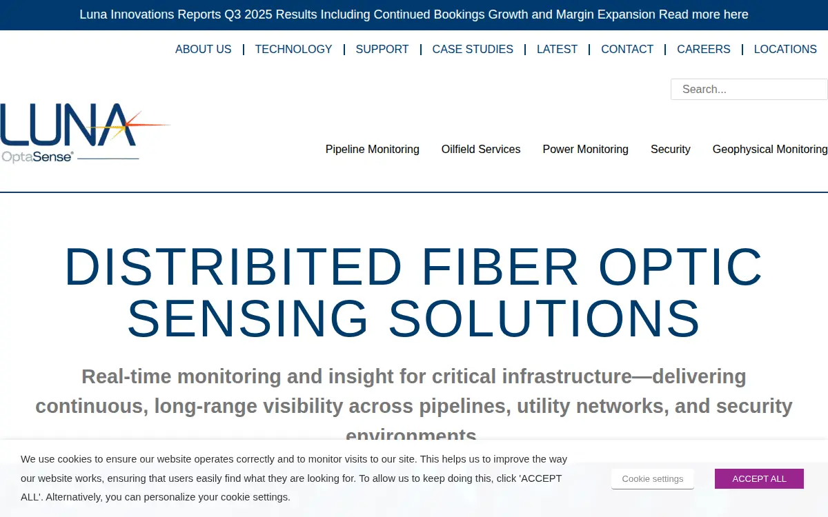 Homepage of Optasense INC.