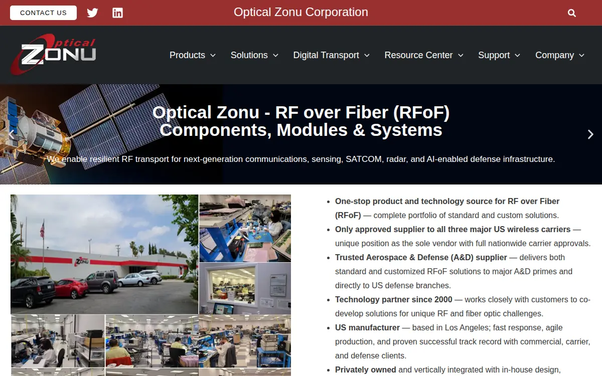 Homepage of Optical Zonu Corporation