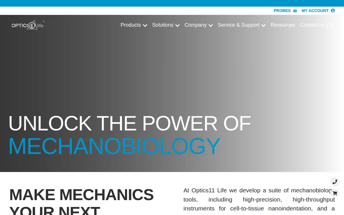 Homepage of Optics11 Life INC.