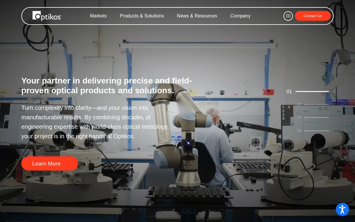Homepage of Optikos Corporation