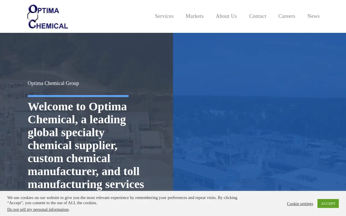 Homepage of Optima Chemical Group LLC