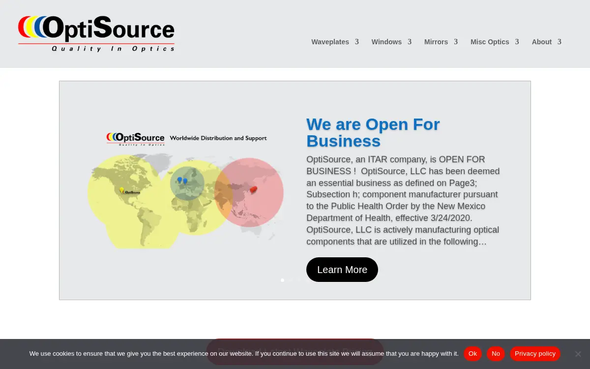 Homepage of Optisource LLC
