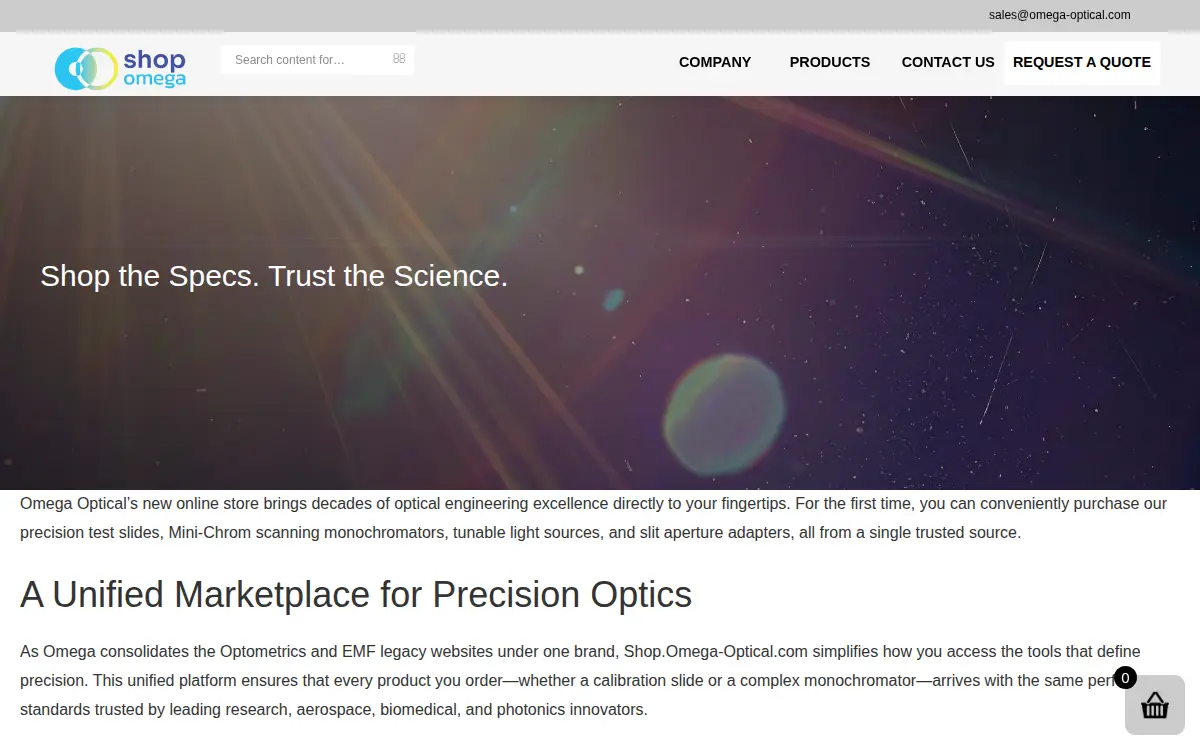 Homepage of Optometrics Corporation