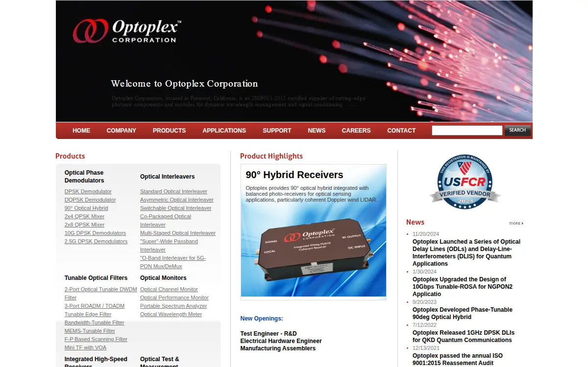 Homepage of Optoplex Corporation