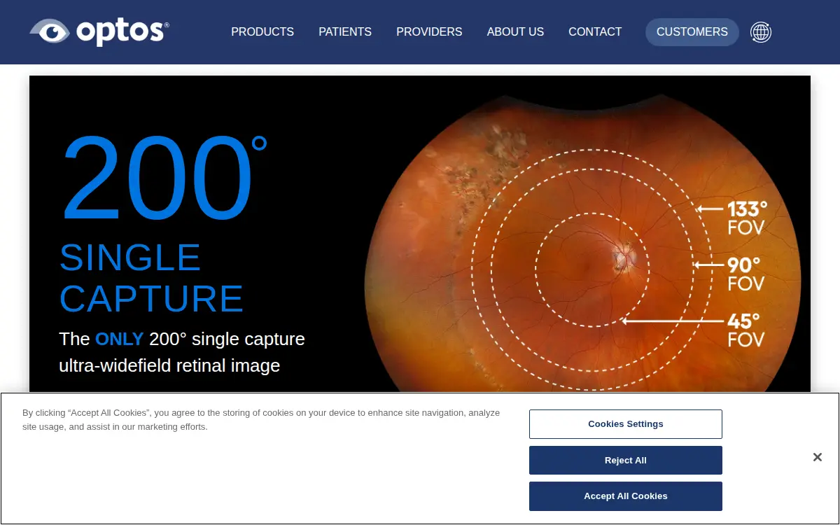 Homepage of Optos, INC