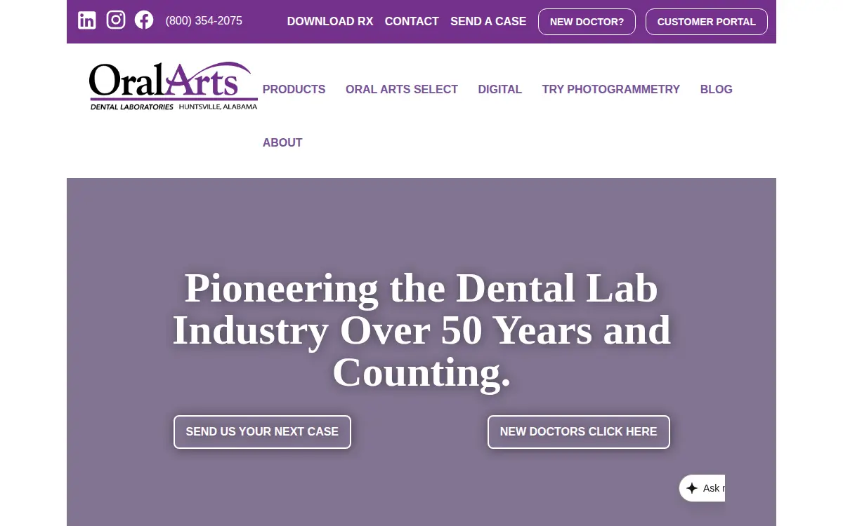 Homepage of Oral Arts Laboratory, INC.