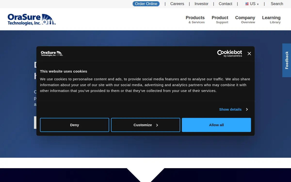 Homepage of Orasure Technologies INC