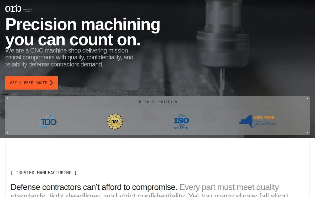 Homepage of Orb Precision, LLC