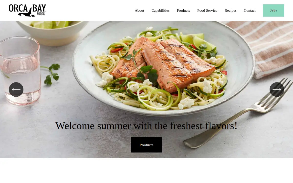 Homepage of Orca Bay Foods, LLC