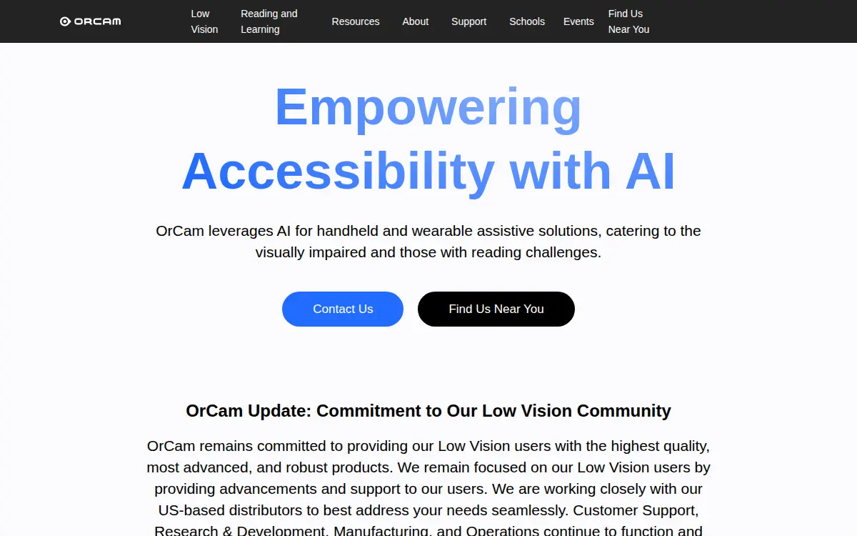 Homepage of Orcam, INC.