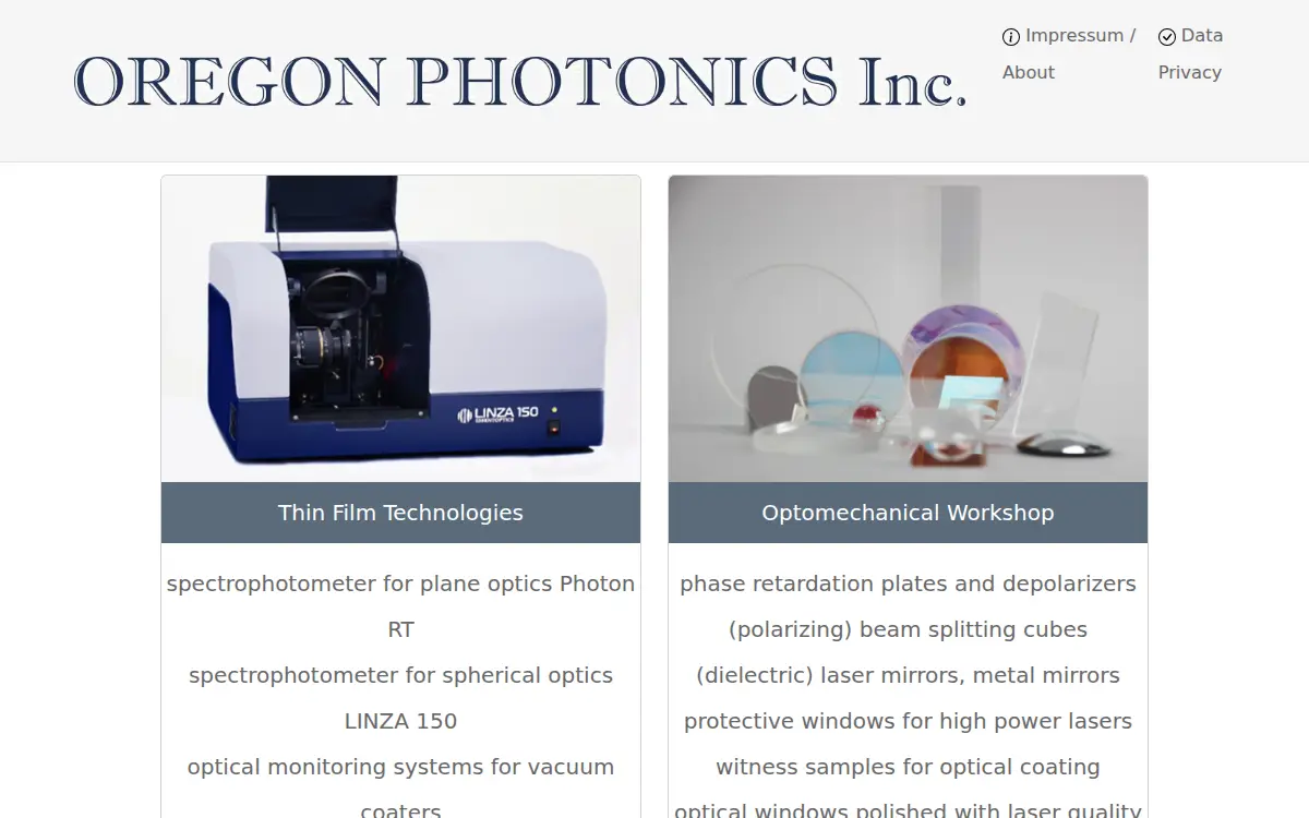 Homepage of Oregon Photonics INC.
