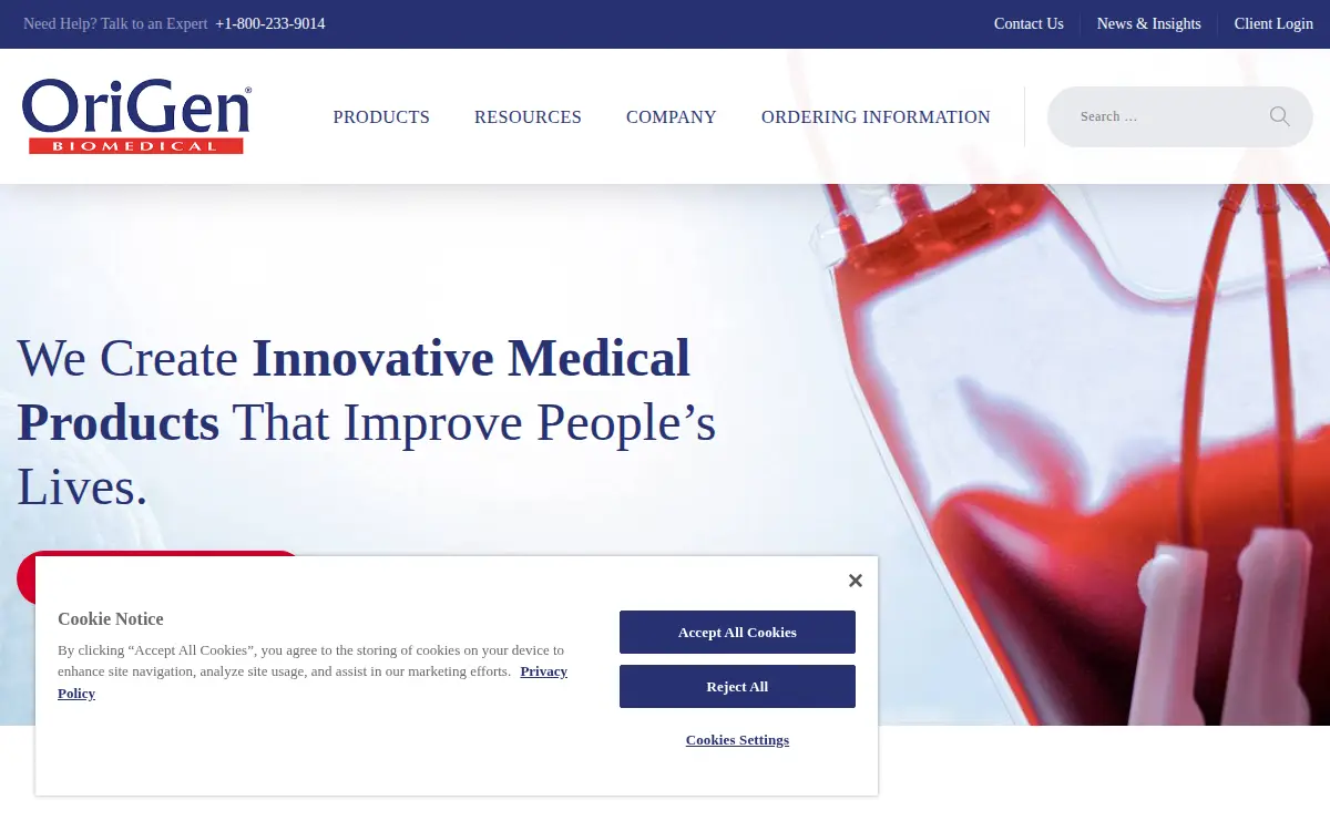 Homepage of Origen Biomedical, INC.