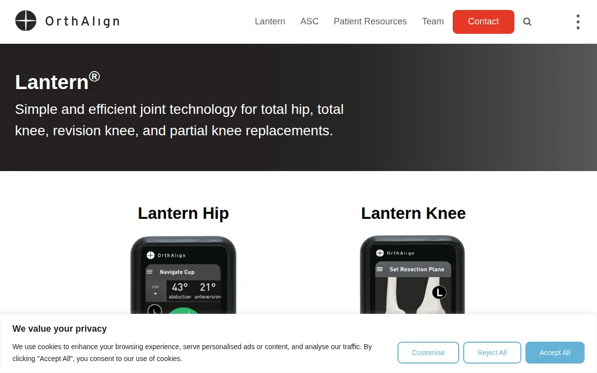 Homepage of Orthalign INC