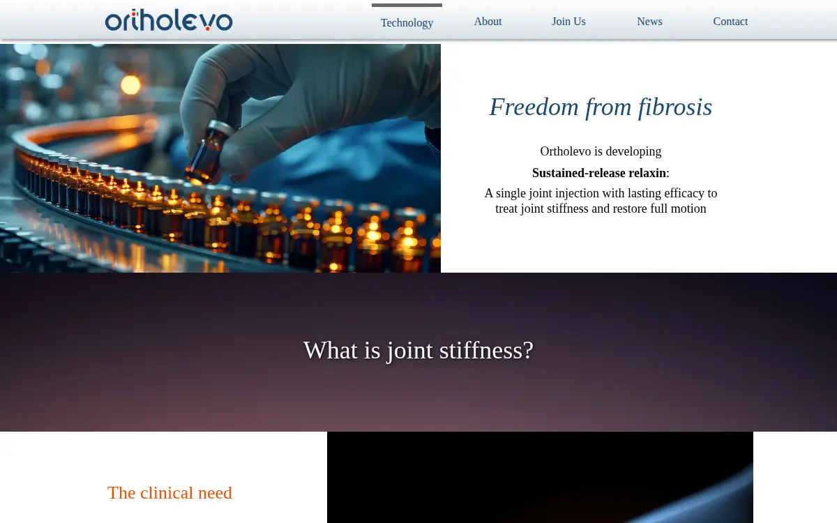 Homepage of Ortholevo, INC.