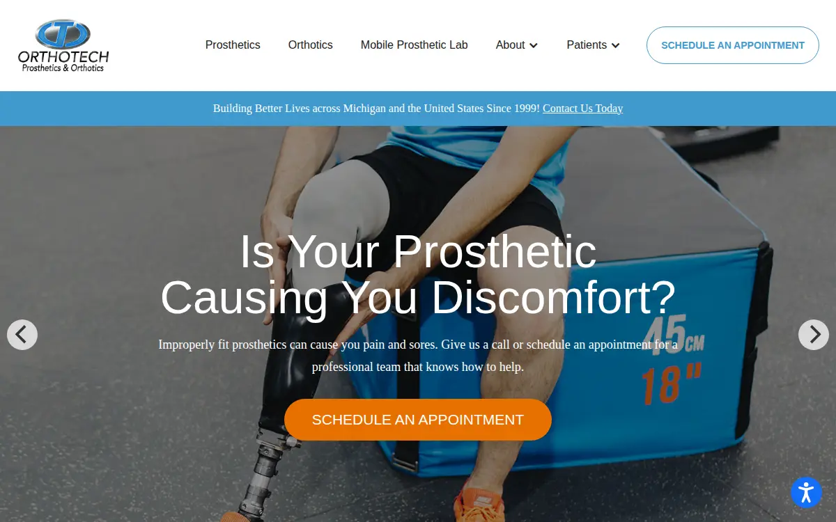 Homepage of Orthotech Orthopedic Appliance, LLC