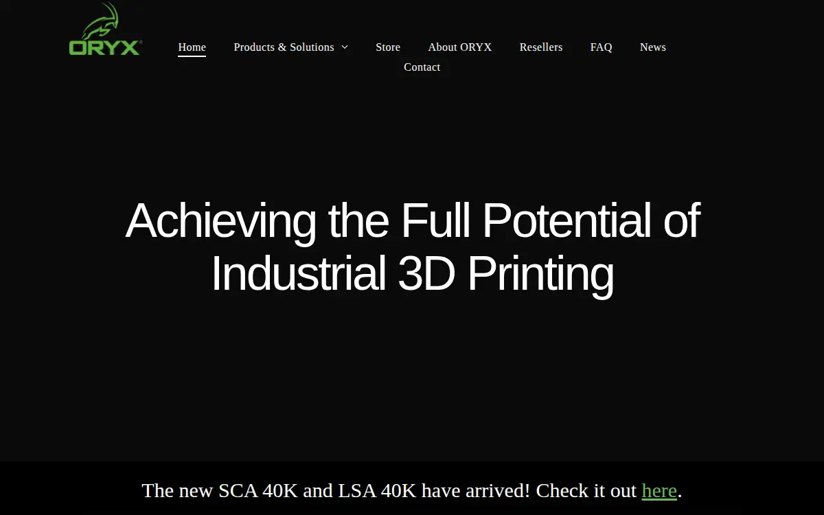 Homepage of Oryx Additive, INC
