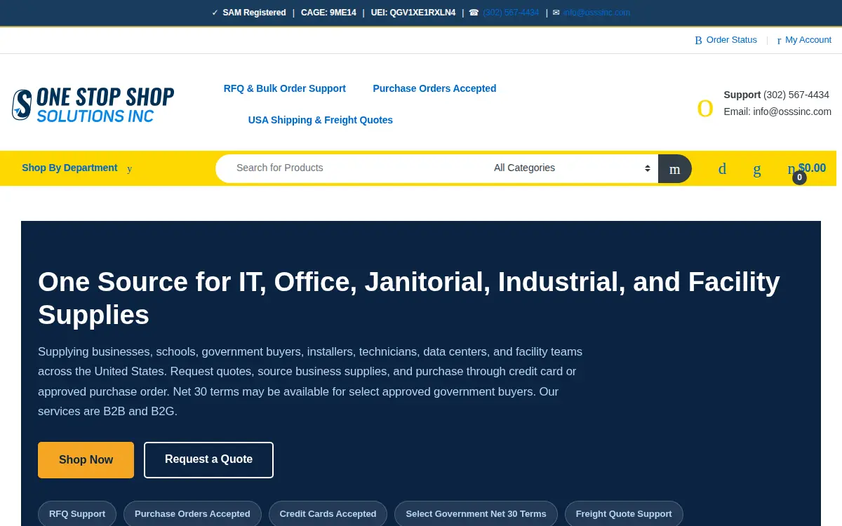Homepage of One Stop Shop Solutions INC